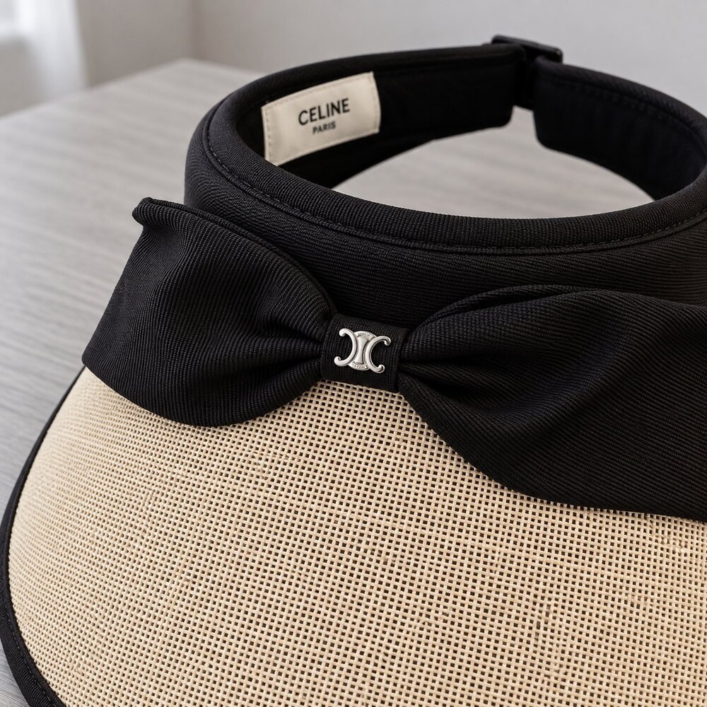 CELINE Triomphe Beige Bow Sun Visor - Picture 5 of 6